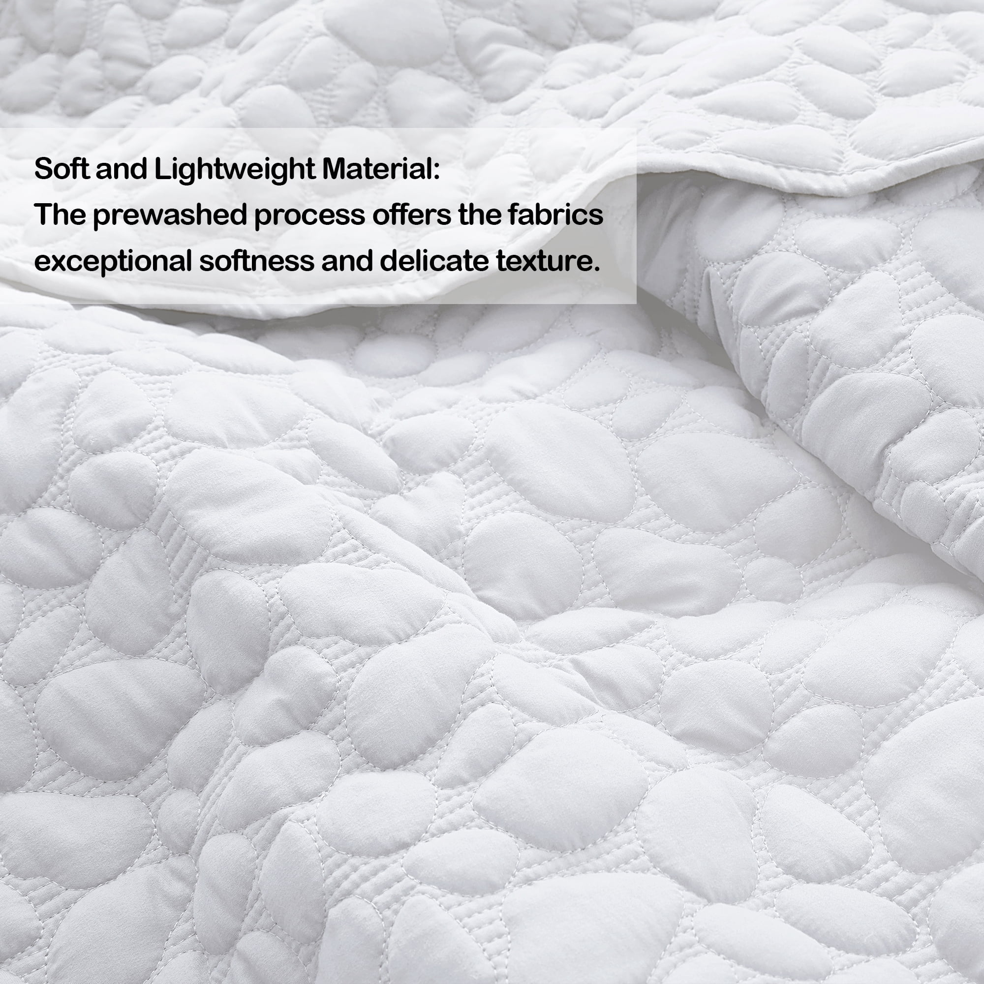 Bonlino Quilt Bedding Set King Size - Lightweight Quilt Set Summer Farmhouse White, Soft Bedding Bedspread Coverlet Modern Quilt with 2 Pillow Shams for Bedroom Home Bed All Season (Over King, White)