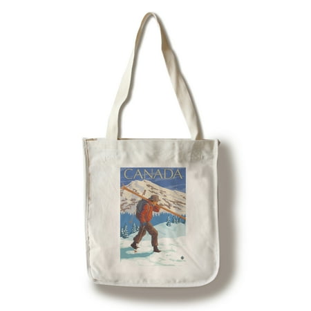 Canada - Skier Carrying Skis - Lantern Press Artwork (100% Cotton Tote Bag -