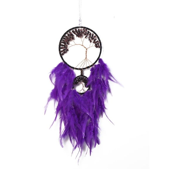 ZPAQI Handmade Woven Tree of Life Dream Catcher with Crystal Stones Tassel Wind Chimes Pendant Wall Hanging Ornament