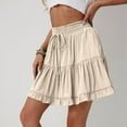 thumbnail image 6 of Wyobmus Women's High Waist Drawstring Ruffle Mini Skirt Built In Shorts Summer Short Swing Aline Tired Skort Polka Dots Flowy Boho Skirt With Pockets B-Beige, 6 of 8