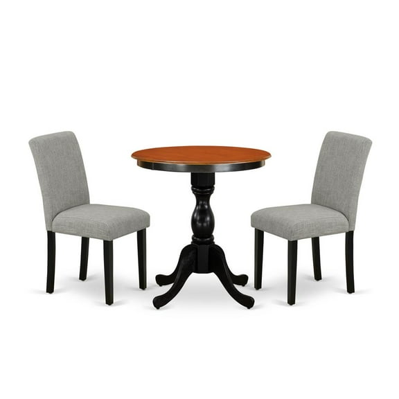 East West Furniture 3-Piece Dinette Set Include a Wooden Table and 2 Shitake Linen Fabric Padded Chairs with High Back - Black Finish