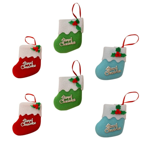 HOOWIFFY Small Christmas Stockings Flannel 6Pcs for Home and Shop Decoration Assorted Color