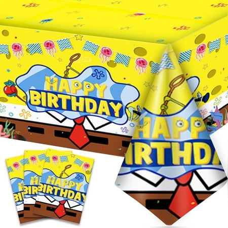 SpongeBob Birthday Party Supplies - SpongeBob Tablecloth, 3 Pieces SpongeBob Tablecloth - For Boys/Girls Children's SpongeBob Birthday, SpongeBob Themed Party Supplies