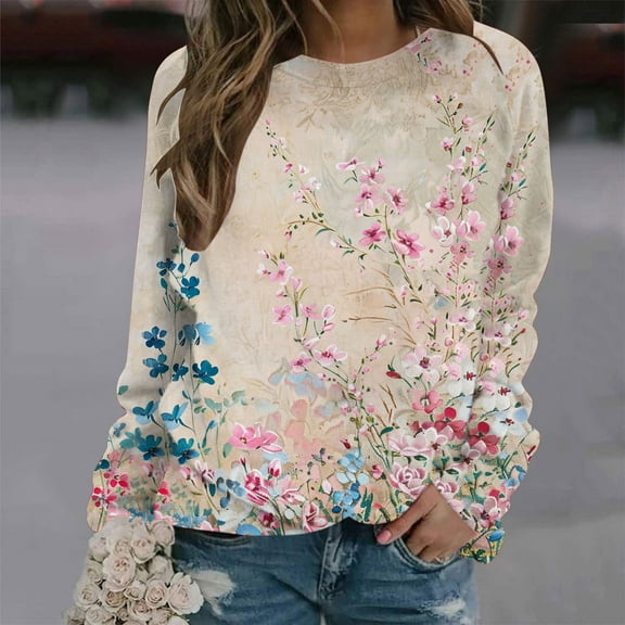 CLOISE Sweatshirts for Women Graphic Pullover Sweatshirts Crew Neck Long Sleeve Hoodies Shirts Multicolor Raglan Basic Tops Fall Trendy Preppy Outfits XL