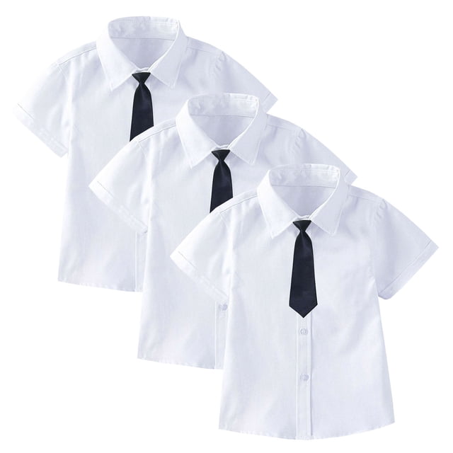 Odeerbi 2-15 Años Chicos Niñas Manga Corta Camisas de Vestido 3 Paquete de Algodón Uniforme Escolar Camisas Con Arco / Corbata