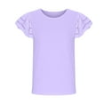 thumbnail image 5 of ZACPNCV Girls Ruffle Sleeve Shirts Summer Crewneck Eyelet Tee Tops Casual Cute Blouse Purple 4-5 Years, 5 of 9
