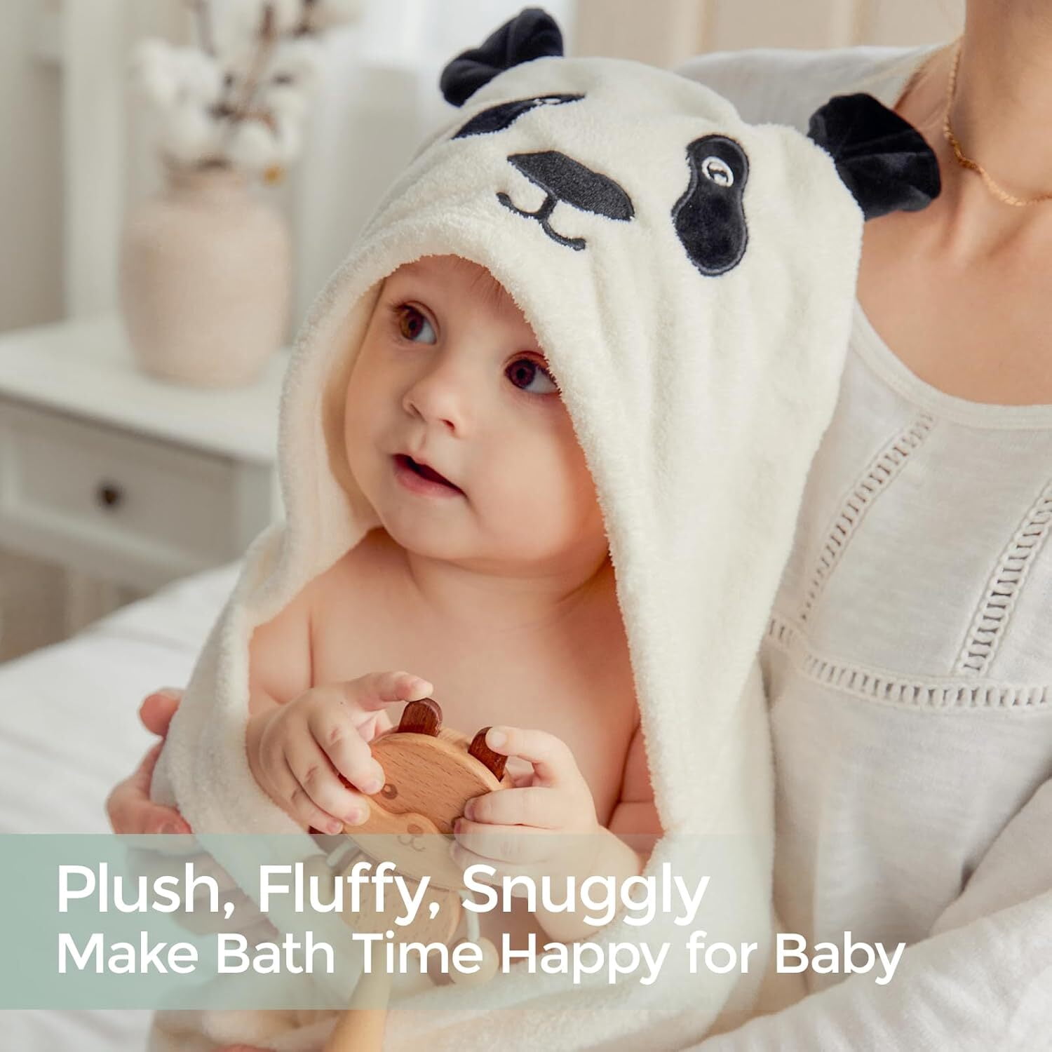 Momcozy Hooded Baby Towels-Visualize Health Label -Soft Premium Coral Fleece Bath Towel -Ultra Absorbent for Baby Cozy and Warm-Bath Essential for Newborn, Infant and Toddler(28 x 55 Inch, L x W)