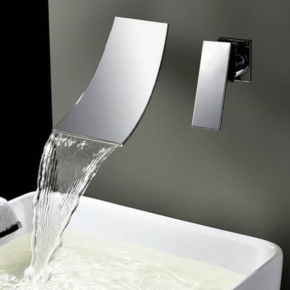 Bathroom Sink Bathtub Wide Spout Waterfall Faucet & Hand Shower Spray Mixer Tap