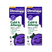 (2 pack) Children’s Dimetapp Cold & Allergy Liquid, Runny Nose & Sneezing Relief, 4 fl oz