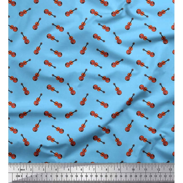 Soimoi Georgette Viscose Fabric Guitar Musical Instrument Decor Fabric Printed Yard 42 Inch Wide