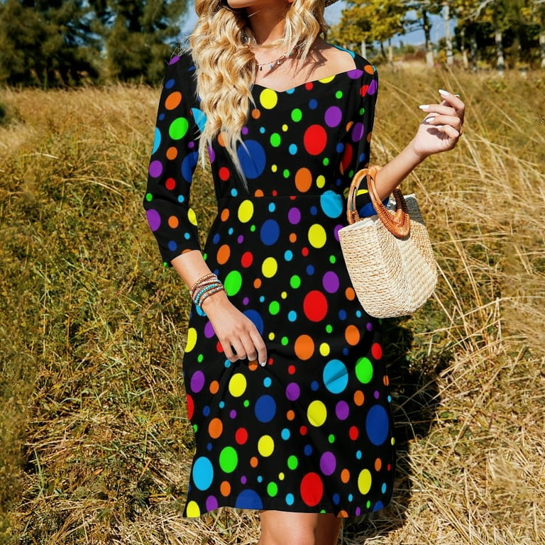2024 Vintage 80S Polka Dots Casual Dress Dark Spots Stylish Dresses Sexy Elegant Dress Print Clothing Big Size 4XL 5XL Walmart