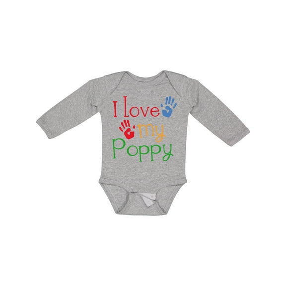 Inktastic Poppy Grandkids Handprints Boys or Girls Long Sleeve Baby Bodysuit