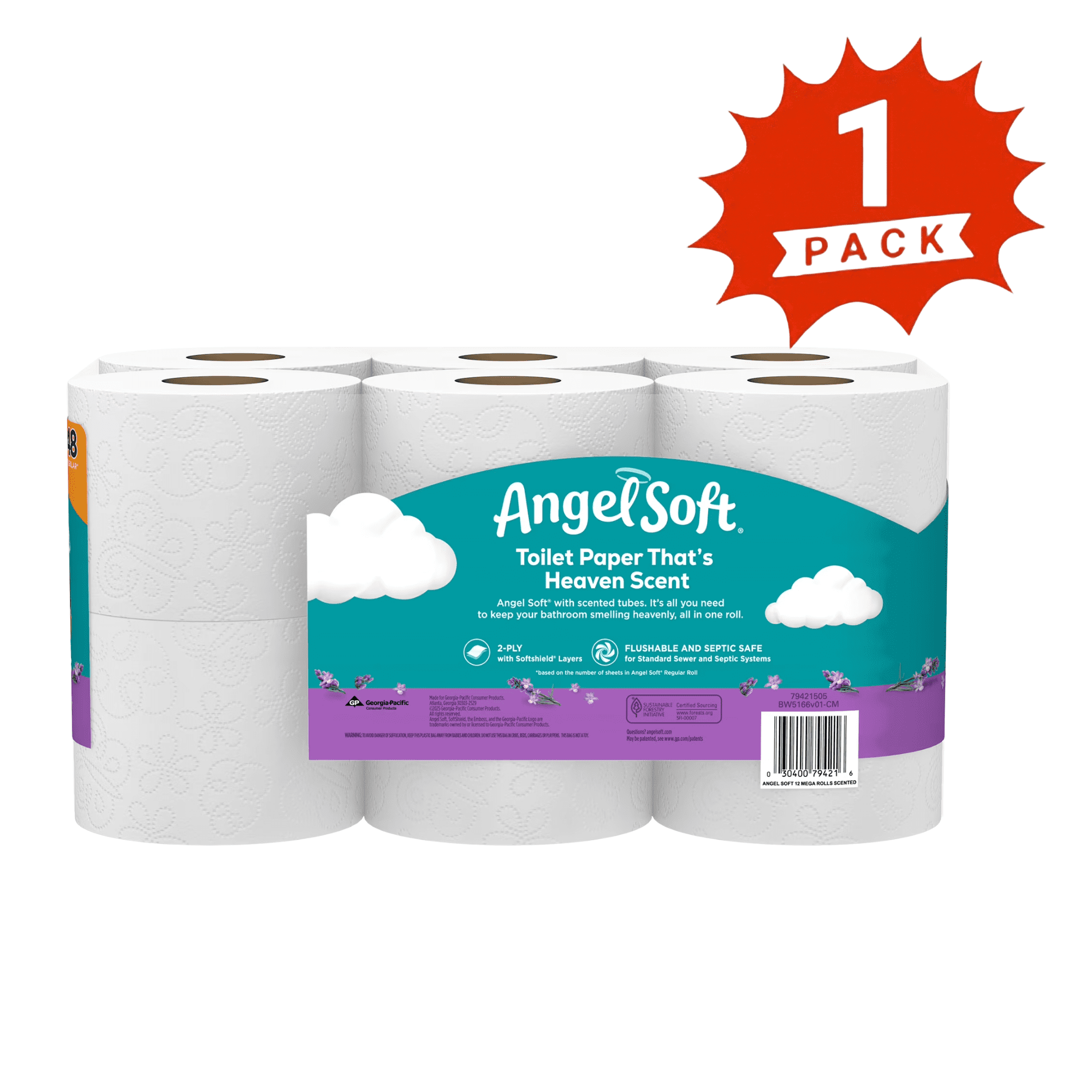Angel Soft Toilet Paper, 12 Mega Rolls, 2-Ply Bath Tissue with Fresh Lavender Scented Tube, 320 Sheets per Roll (1-Pack)