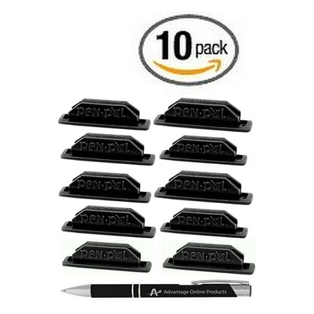 10 Pack Pen Pal Pen Holders, Black Only, Self Adhesive and Removeable, Flexible design holds a variety of pen sizes By Pen Pal