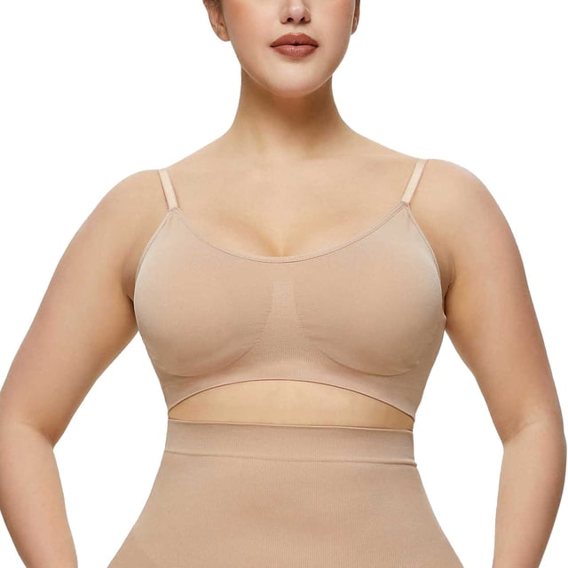 Gibobby Sujetador deportivo Brasier estraple para mujer Mujeres en verano Ropa interior sin costuras en la espalda Paquete de pecho grande(Beige,G)