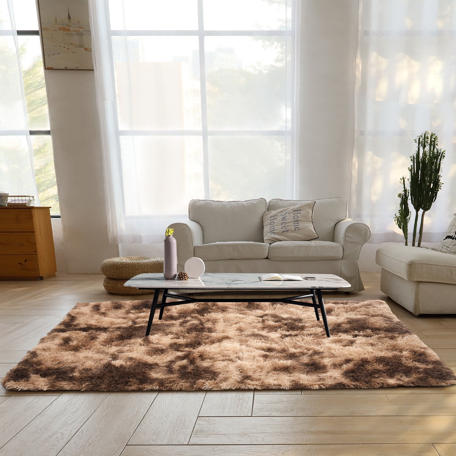 Oyajia Area Rugs Fluffy, Washable Soft Furry Area Rugs, Rubber Backing