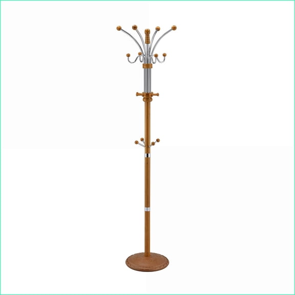 Coat Racks, 73'' Modern Chrome & Composite Wood Coat Rack with Oak Finish | Oak | Wood