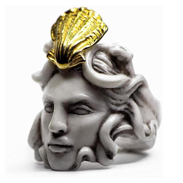 Qarigey Anillo de diseño de cabeza de anciano, anillos de escultura de aleación de concha clásica, joyería de mano Universal para boda, aro de fiesta Ropa, zapatos y accesorios Miscelánea tipo 11