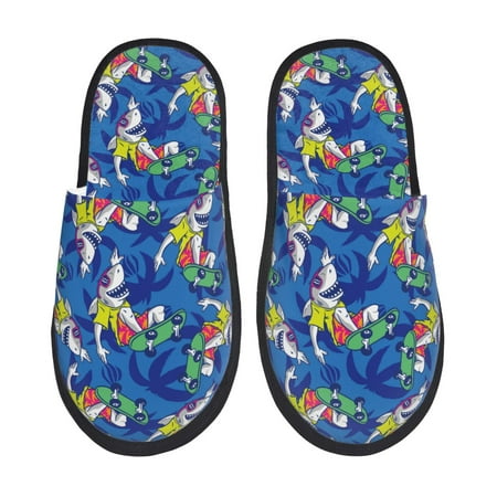 Balery Sharks Skateboarding With Palm Slient Indoor Furry Fleece Comfort House Shoes Soft Non-Slip Home Shoes Cotton slippers House Slippers-- Medium