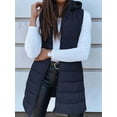 thumbnail image 2 of Women Long Vest Solid Color Sleeveless Hood Winter Puffer Vest Outwear Dark Blue XXXL, 2 of 5