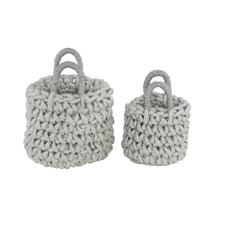 Grey Polyester Bohemian Storage Basket (Set of 2)