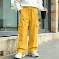 thumbnail image 5 of Kids Cargo Pants Boys Casual Side Stripe Wide Leg Elastic Waist Drawstring Trousers with Multi Pockets for Daily Outdoor, 5 of 9
