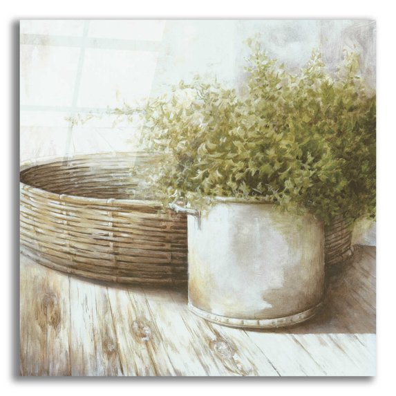 Epic Art 'Potted Plant And Basket' by White Ladder, Acrylic Glass Wall Art, 12"x12"