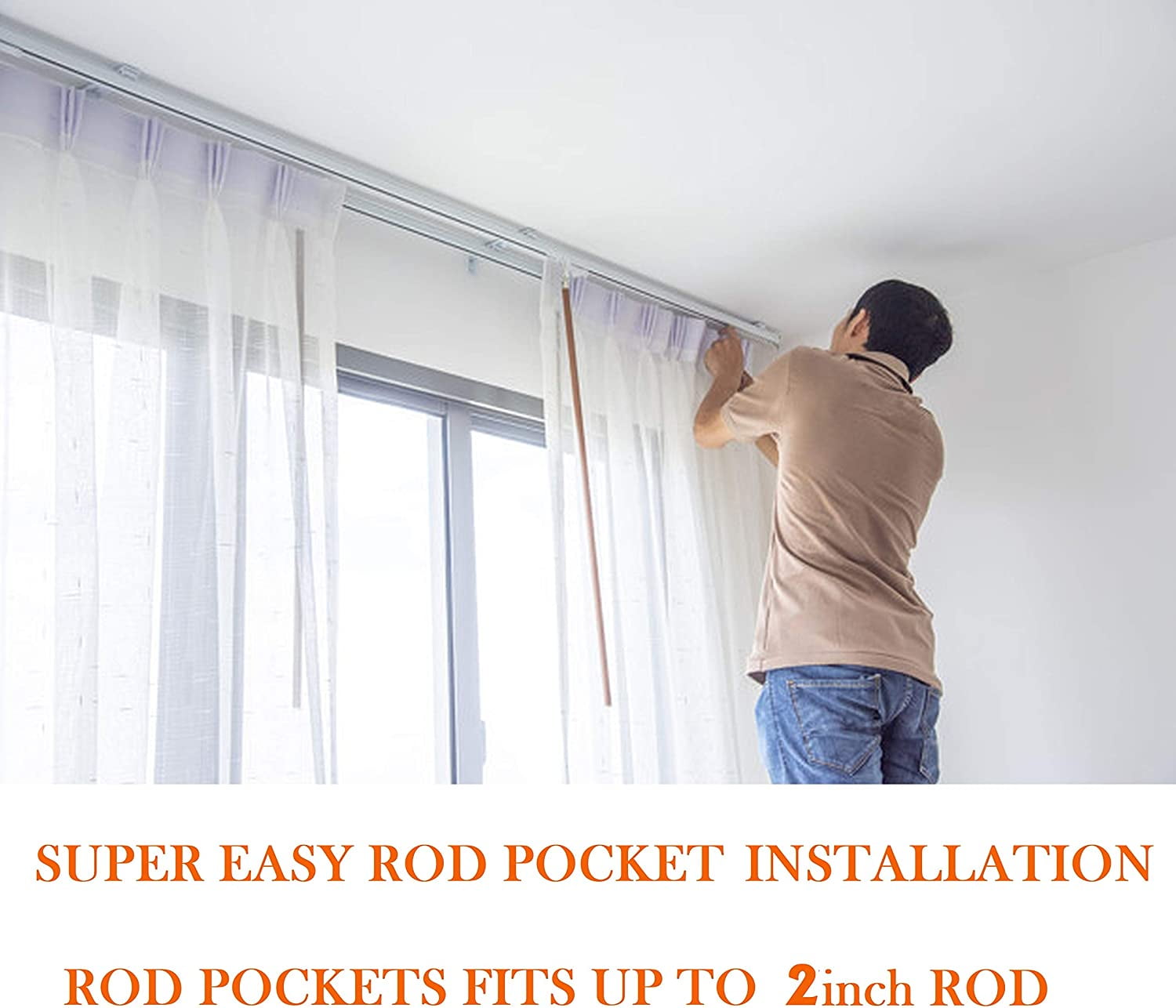 Elegant Comfort Luxury Sheer Curtains, Window Treatment Curtain Panels with Rod Pocket for Kitchen, Bedroom and Living Room (55 x 216-inches Long)