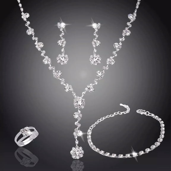 GKNET Fashion Silver Crystal Rhinestone Necklace Earrings Set Women Weddings Jewellery
