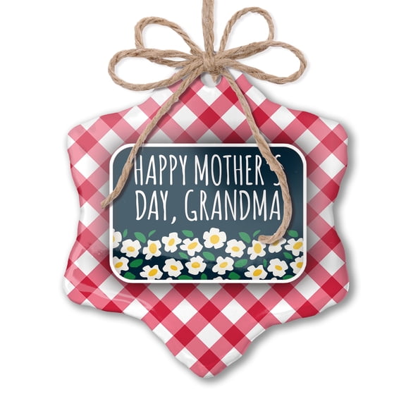 Christmas Ornament Happy Mother's Day, Grandma Mother's Day White Flowers Red plaid Neonblond