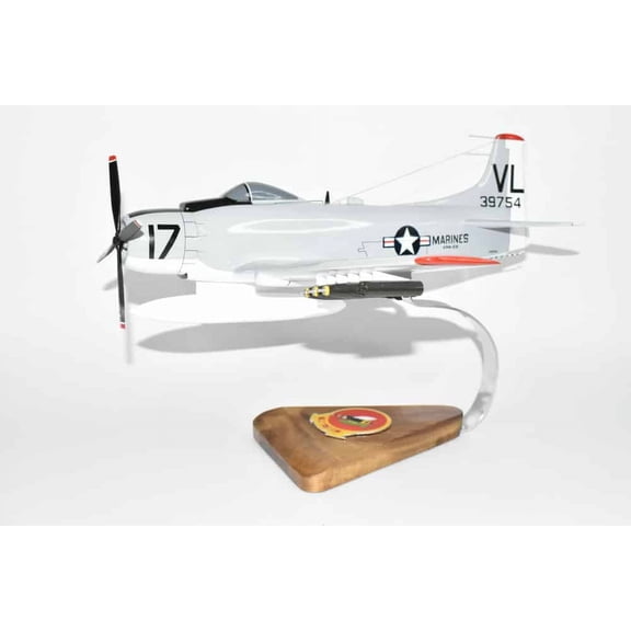 VMA-331 Bumblebees A-1H Skyraider Model, AD6  Navy, 1/33 Scale Model, Mahogany