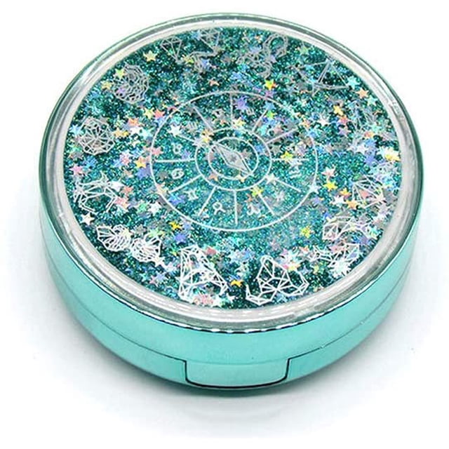 Cute Fashion Contact Lens Case, Color Sparkles Contact Lens Care Vision Care Nobleness Contact Lens Cases Kit with Mirror, Tweezers, Stick Connection, Keep Contact Lens from Drying (Green)