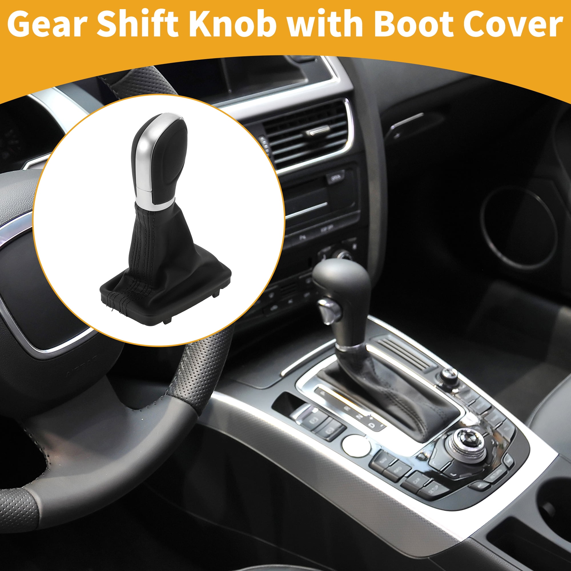 Unique Bargains Automatic Gear Shifter Knob with Cover - Car Shift Lever Knob - for Volkswagen Tiguan 2012-2015 Plastic Faux Leather Black Silver Tone - 1 Pc