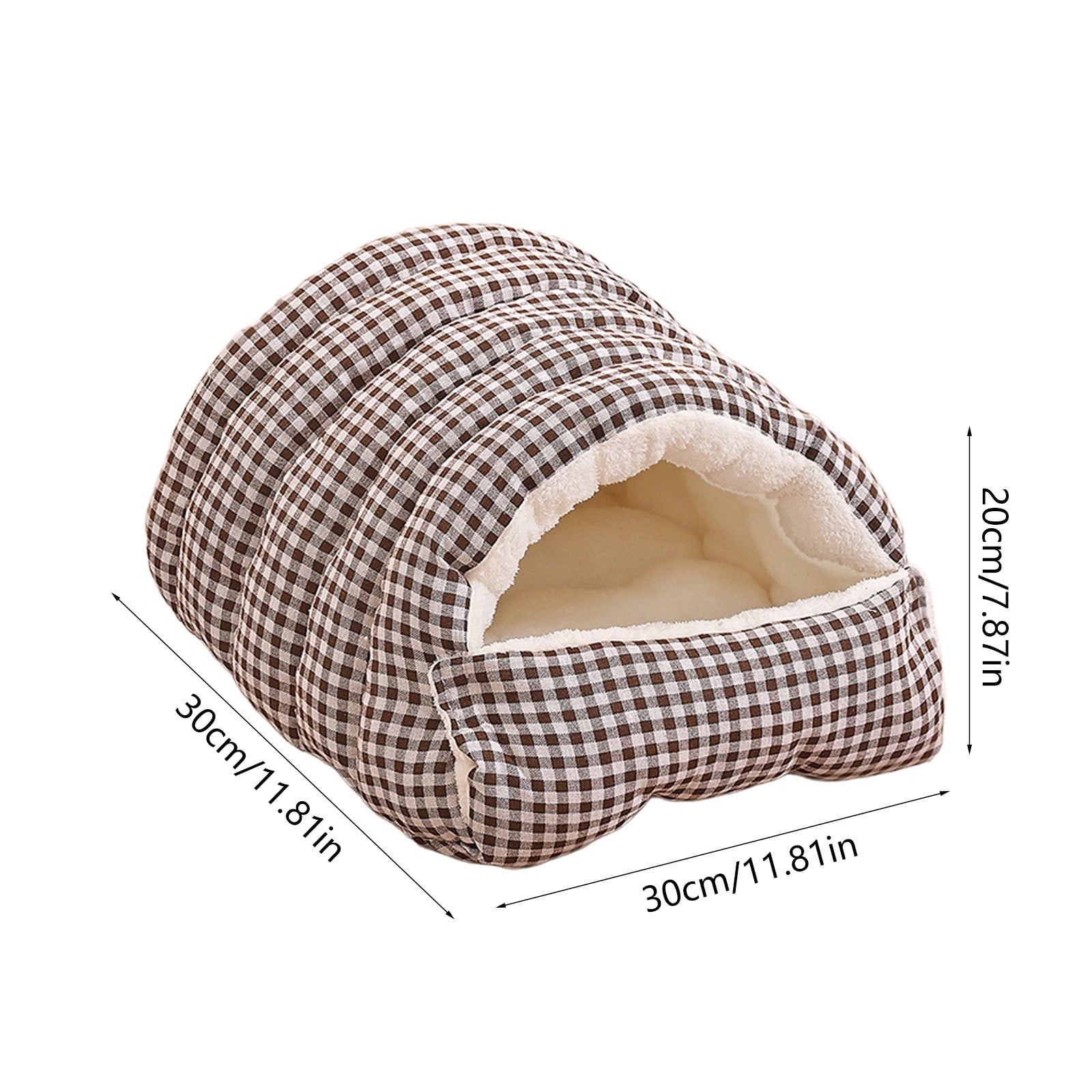 2 In 1 Hooded Pet Bed for Small Dogs & Cats, Winter Plush Calming Dog & Cat Cave bed for Indoor Outdoor, Wear-resistant Removable Washable Dog & Cat House with Non-Slip Bottom，Plaid