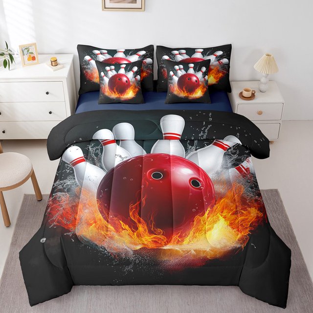 Erosebridal Literie de Jeu de Quilles Ensemble de Couette Très Grand pour Adolescents, Couette en Duvet Réversible, Décoration Sportive Moderne, Réversible 7 Pcs