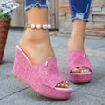thumbnail image 2 of Rokment Linen Wedges Dress Slides Sandals for Women Beach Breathable Cotton Fabric Open Toe Platform Extra High Heels Fashion Casual Summer Espadrilles Heeled Slip on Pink Size 9.5, 2 of 6