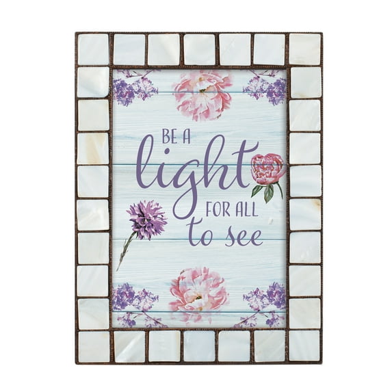 Cottage Garden Be A Light Mother of Pearl Amber 5 x 7 Table Top and Wall Photo Frame