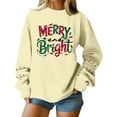 thumbnail image 2 of Women's Fashion Casual Long Sleeve Crewneck Loose Fit Pullover Fleece Sweatshirt with Christmas Holiday Print MERRY and Bright for Comfortable Everyday Wear,Army Green,L, 2 of 6