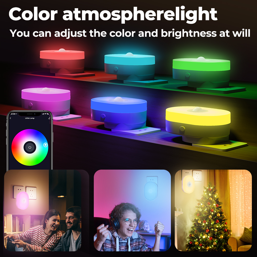 WiFi Intelligent Humanbody Induction Small Night Lamp Multi-Gear Dimming Household Bedside Mobilepohone Control Colorful Bedroom Lamp Compatible with Home - image 5 of 7
