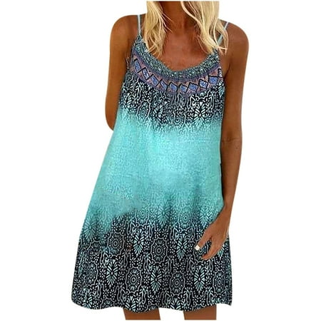 

Maxi Dress for Women Pink Dress for Women Women Trendy Summer Vest Printed Camisole Baggy Leisure Sleeveless Dress on Clearance Dresses for Women Summer Dress Skims Dupes Dress Blue L