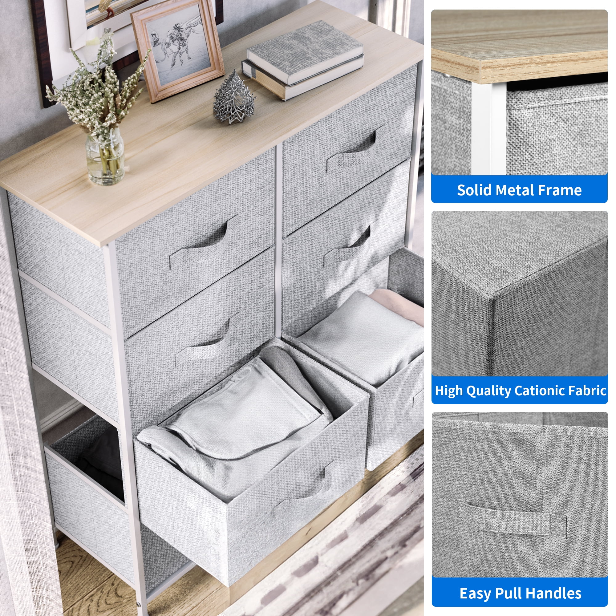 8 Drawers Dresser Chest of Drawers for Bedroom Fabric Storage Dressers for Living Room Bedroom Light Gray