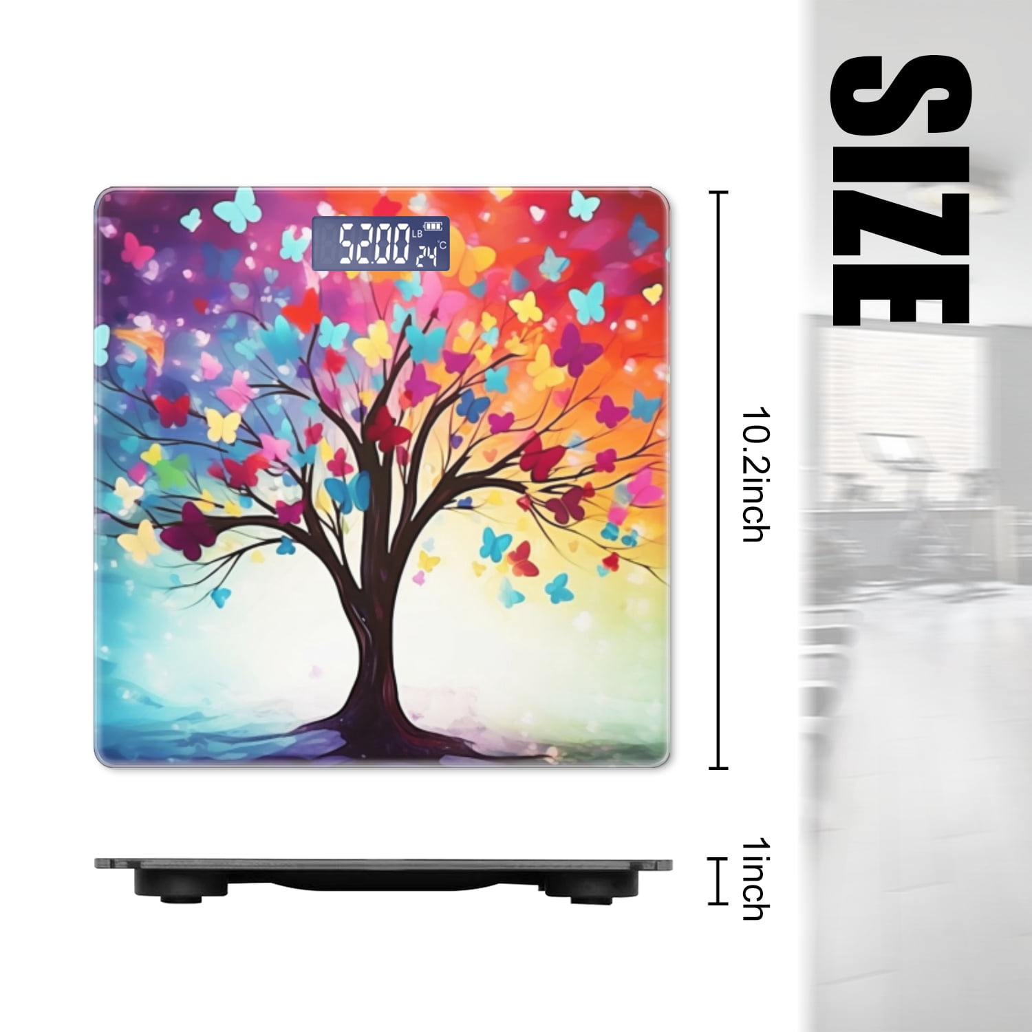 Bathroom Scale, Highly Accurate Digital Body Scale,Precisely Measures Weight up to 400 lbs-Tree With Colorful Butterflies With Bright Colors