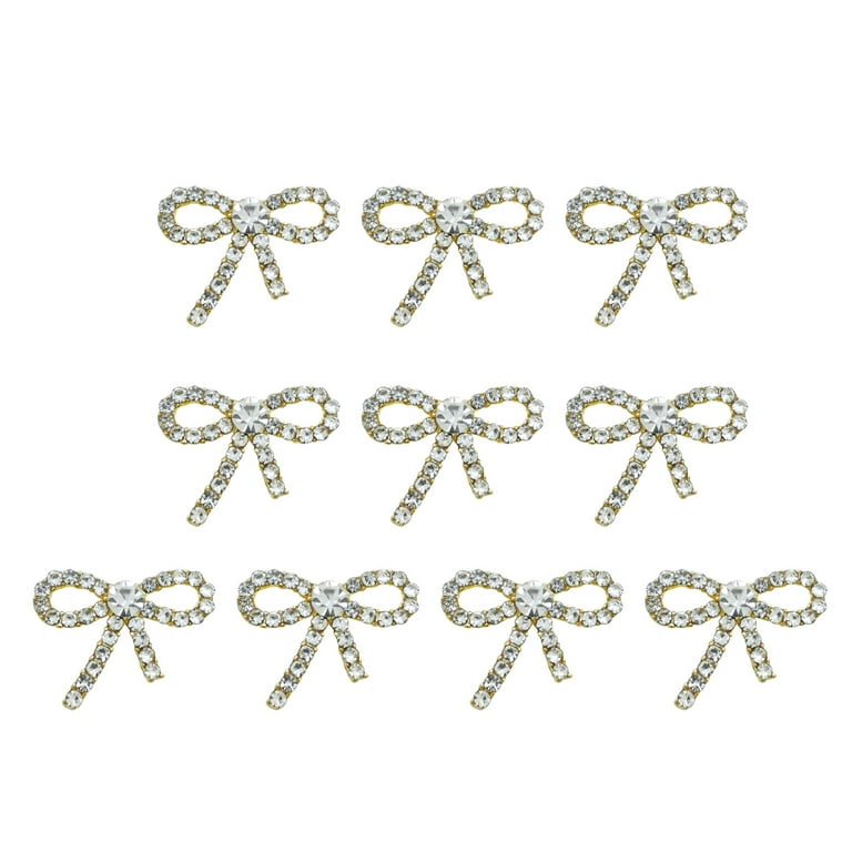 Kripyery 10Pcs Nail Art Jewelries 3D Bow Shape Rhinestones Sparkling Faux  Pearls Nail Charms Decoration for Nail Salon