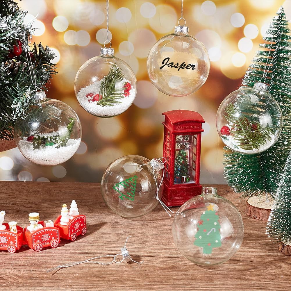 12Pcs Clear Glass Christmas Ornament Balls 3.8x3 Round Fillable Christmas Ornaments Plastic Ornaments for Crafts Fillable Hanging Ornament Ball for Christmas Tree Wedding Home Decor 12pcs