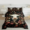 thumbnail image 2 of Castle Fairy Adults Floral Highland Cattle 3-Piece Queen Comforter Set, Rustic Animal Chic Flowers Lightweight Bedding, 2 of 8
