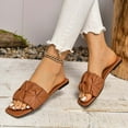 thumbnail image 2 of CQONEPT Women's Two Strap Open Toe Platform Chunky Heel Slides Sandals Low Block Chunky Heeled Sandal Slip on Mules Comfortable Casual Dress Pumps Shoes Brown Size 8, 2 of 8