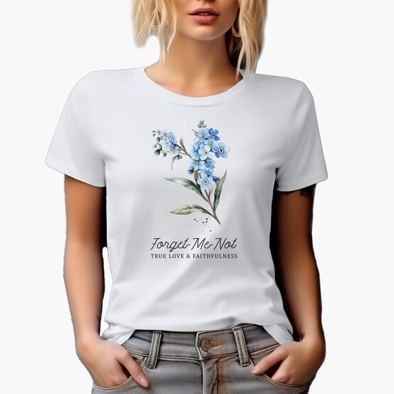Forget Me Not, True Love & Faithfulness with Watercolor Bluebonnet Flower Art Merch Gift, White T-Shirt, Small