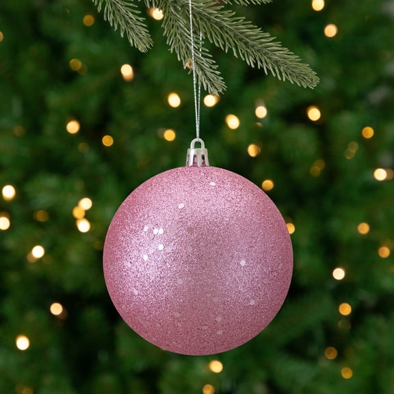 Northlight Holographic Glitter Bubblegum Pink Shatterproof Christmas Ball Ornament 4" (100mm)