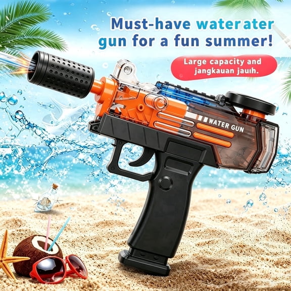 Electric Water Gun, Automatic Rechargeable Water Blaster with Long Range Shooting, USB-C Charging, LED Lights, Summer Outdoor Pool Toy Gift for Boys Girls Ages 3