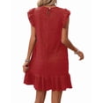 thumbnail image 3 of Summer Dresses for Women Round Neck Cap Sleeve Ruffle Hem Casual Smock Mini Dress Red M, 3 of 7
